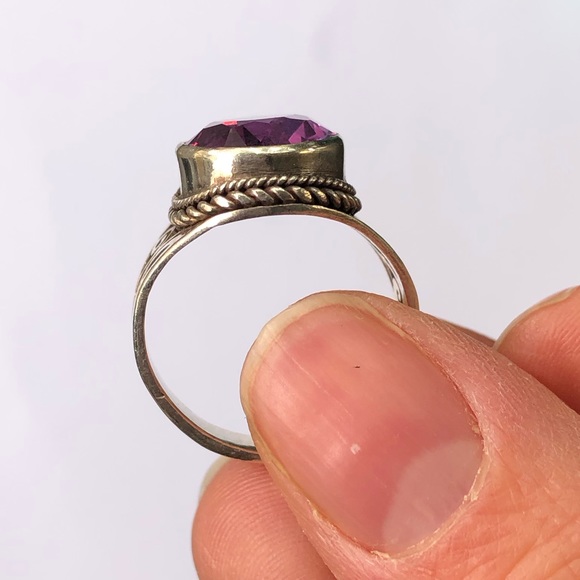 Purple Amethyst gemstone silver ring - vintage handcrafted - Picture 4 of 5